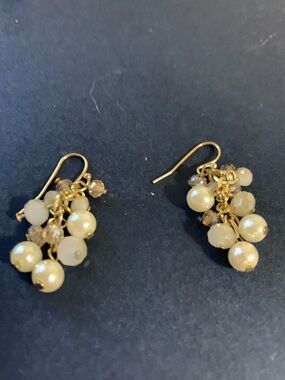 Gold-Tone Pearl Cluster Drop Earrings - Ivory Beads